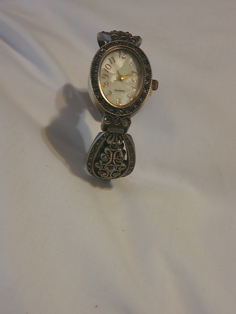 Antiqued Silver-Tone Filigree Women's Bracelet Watch